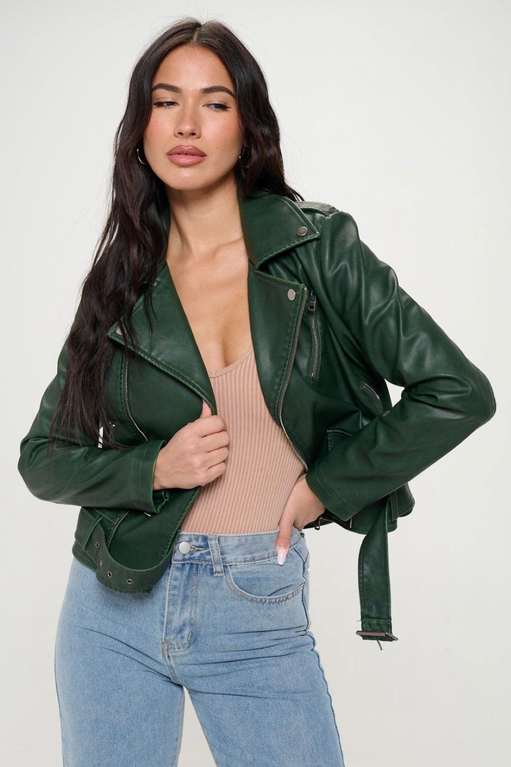 Coalition LA Zip Up Biker Jacket with Belt - Clothes For Her Online Store