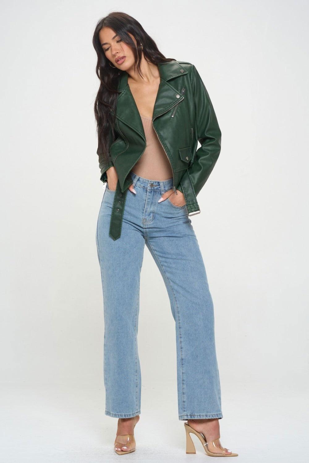 Coalition LA Zip Up Biker Jacket with Belt - Clothes For Her Online Store