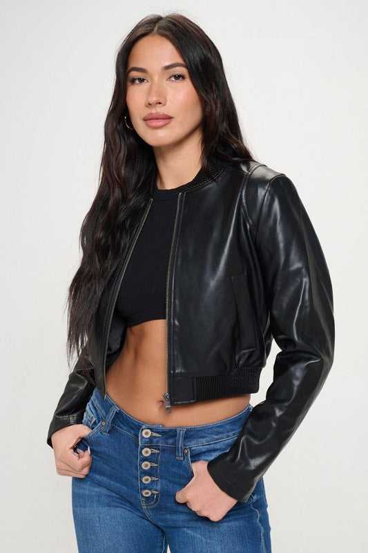 Coalition LA Zip Up Cropped Bomber Jacket - Clothes For Her Online Store