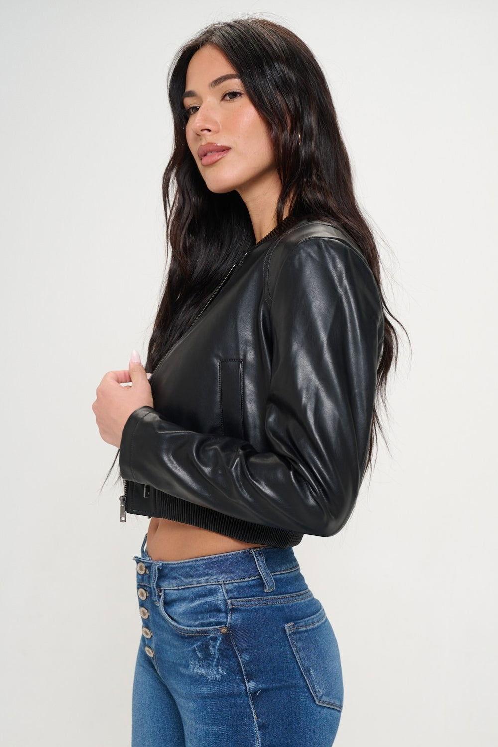 Coalition LA Zip Up Cropped Bomber Jacket - Clothes For Her Online Store