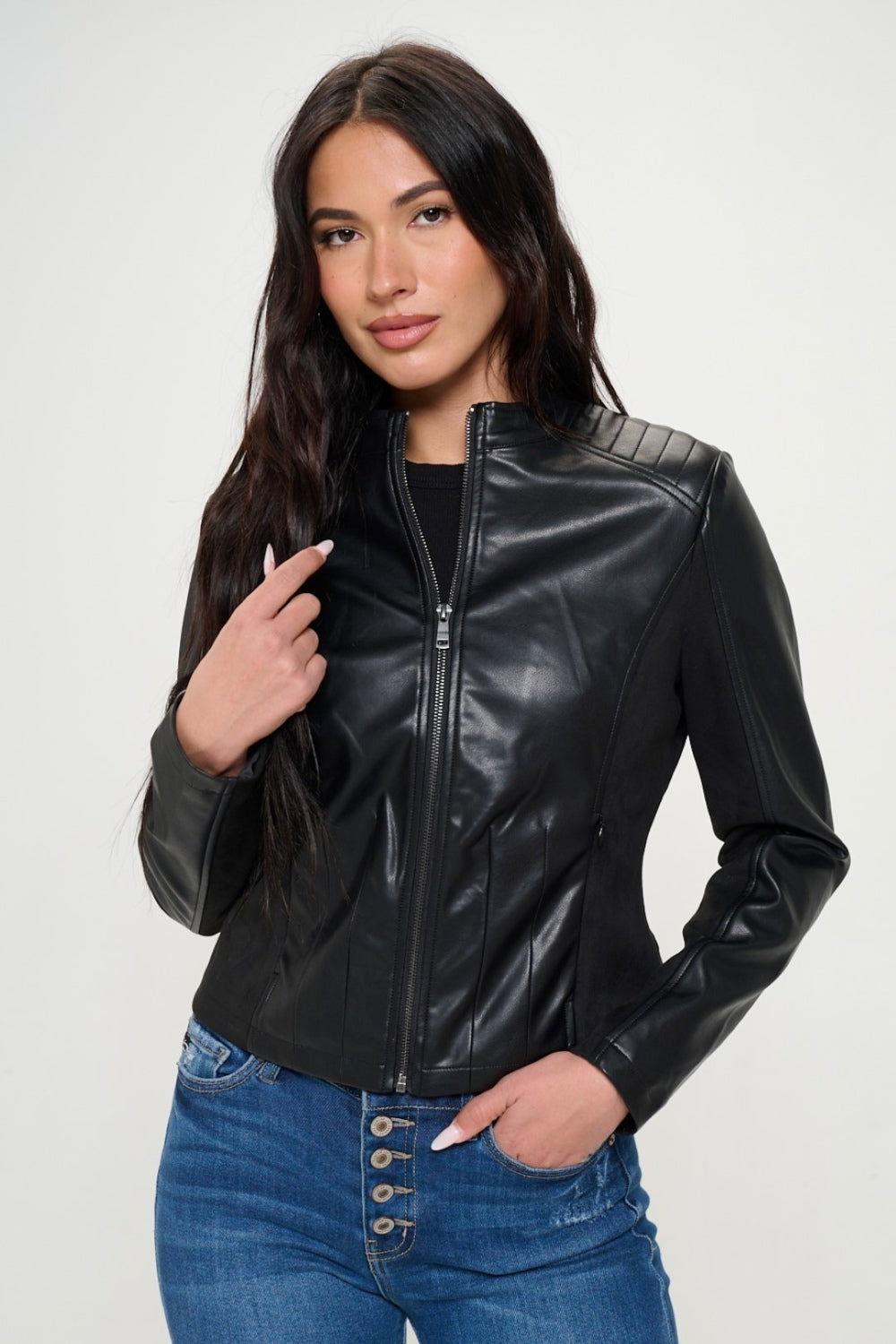 Coalition LA Zip Up Vegan Moto Jacket - Clothes For Her Online Store
