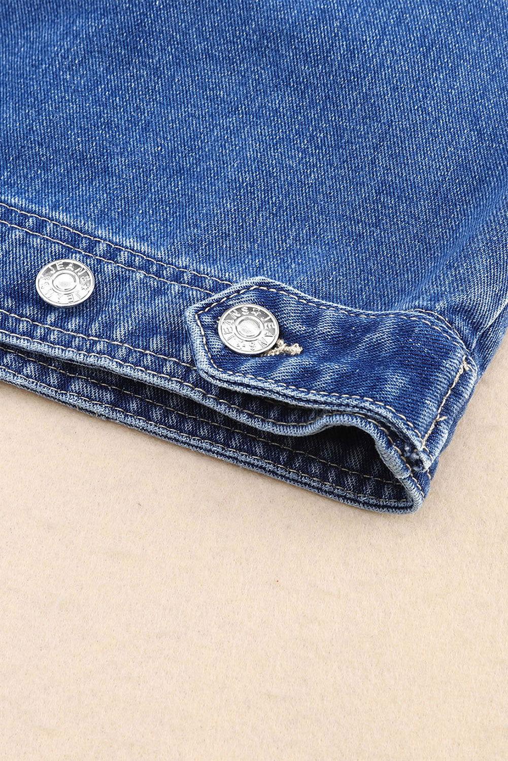 Collared Neck Button Up Denim Jacket - Clothes For Her Online Store
