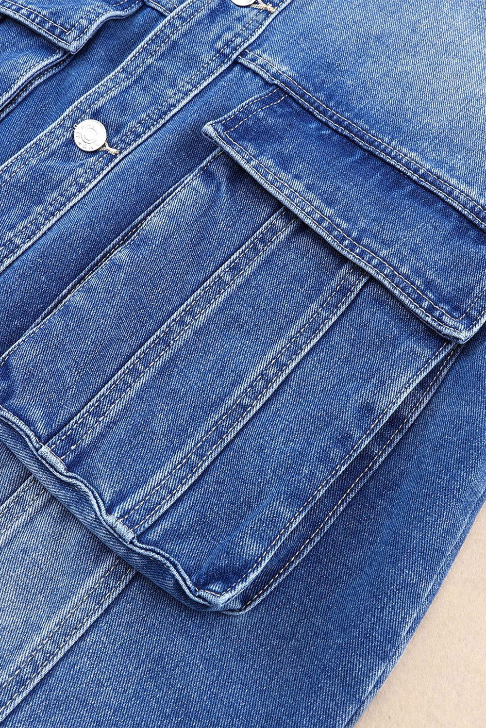 Collared Neck Button Up Denim Jacket - Clothes For Her Online Store