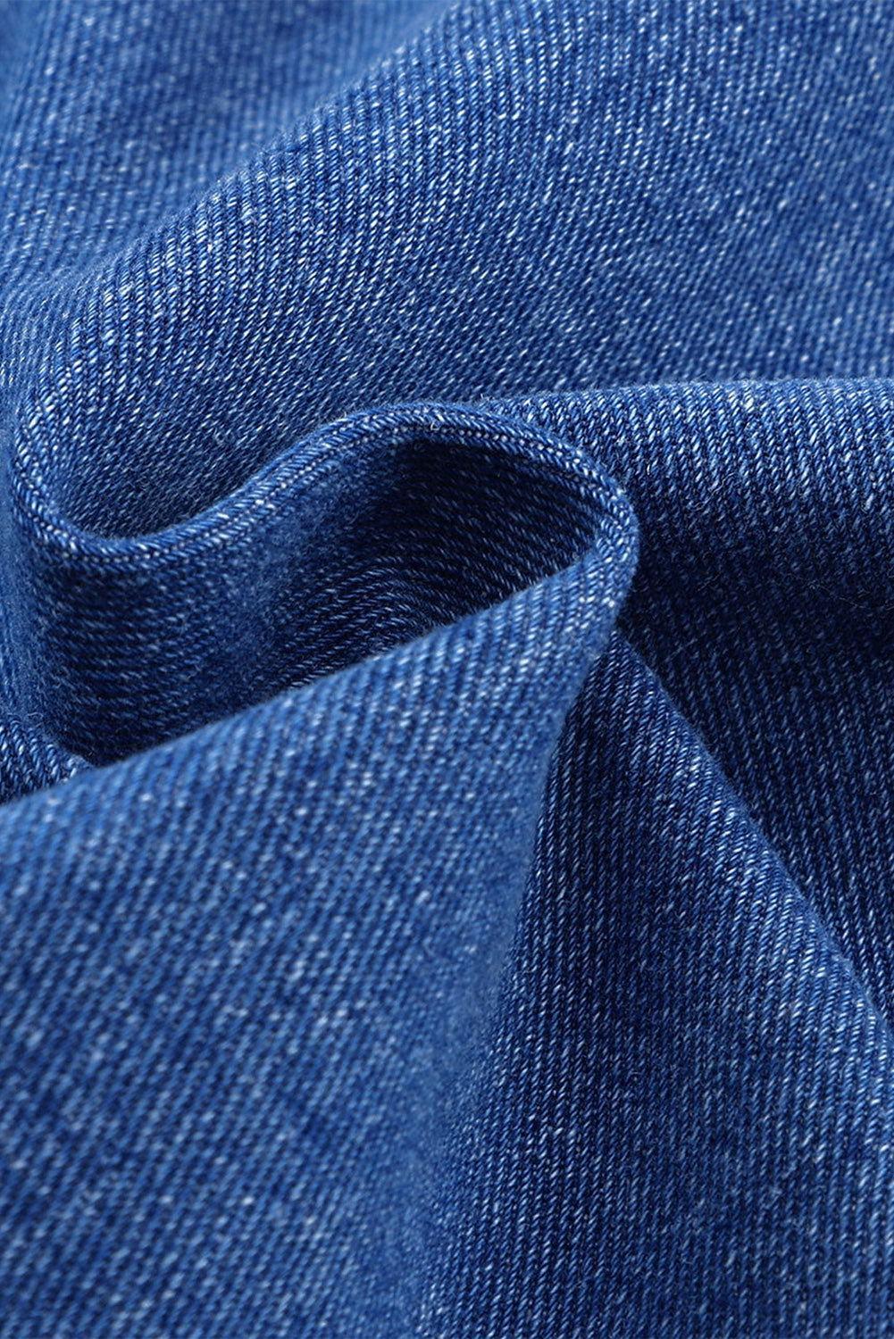 Collared Neck Button Up Denim Jacket - Clothes For Her Online Store