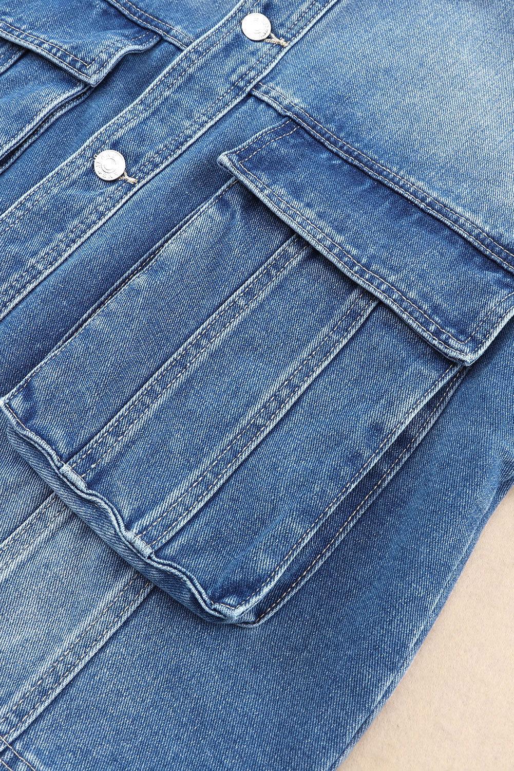 Collared Neck Button Up Denim Jacket - Clothes For Her Online Store