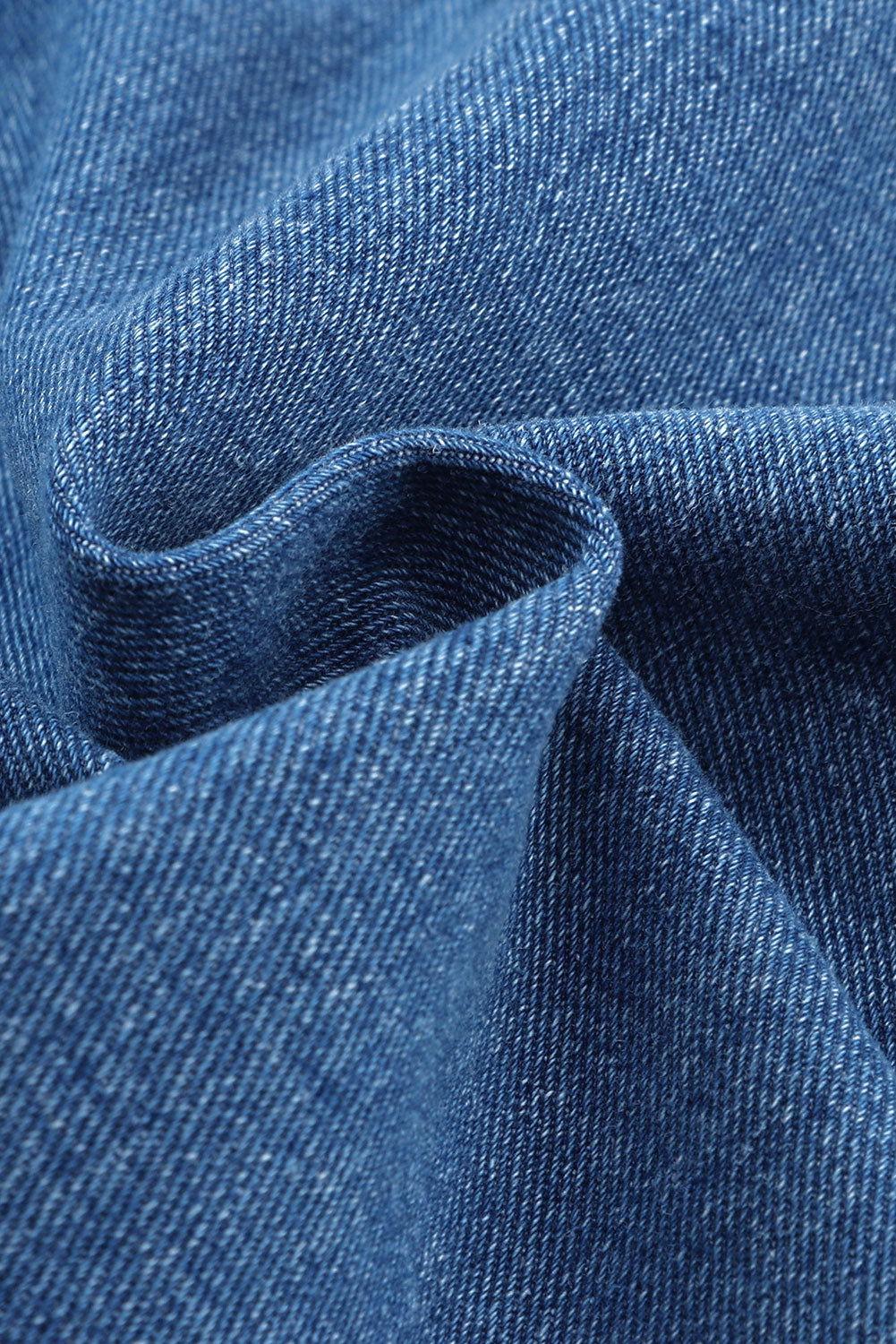 Collared Neck Button Up Denim Jacket - Clothes For Her Online Store