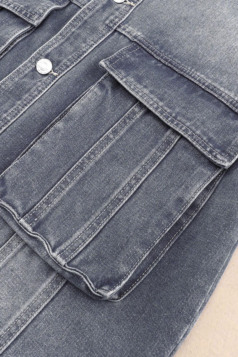Collared Neck Button Up Denim Jacket - Clothes For Her Online Store