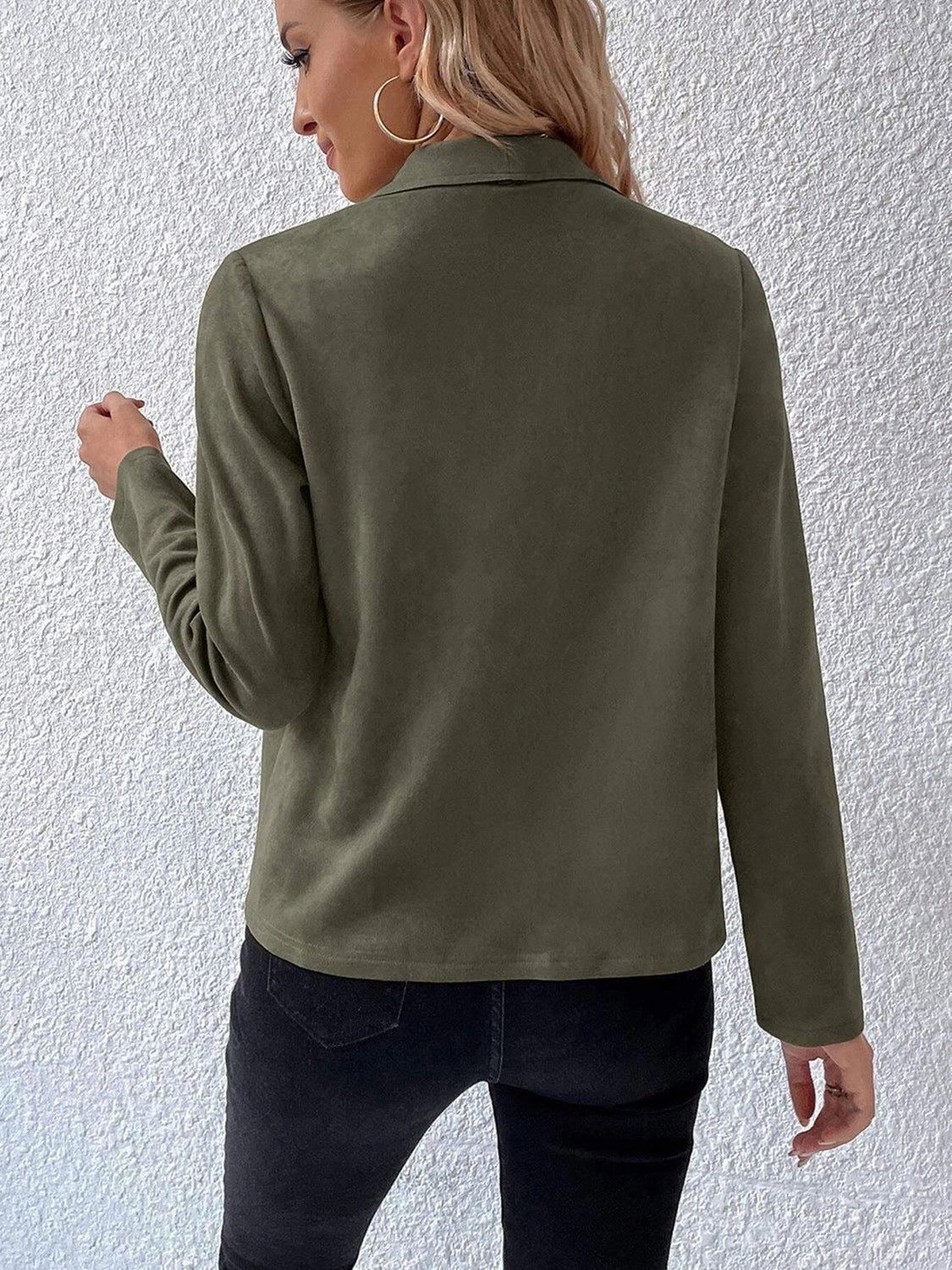 Collared Neck Long Sleeve Jacket - Clothes For Her Online Store