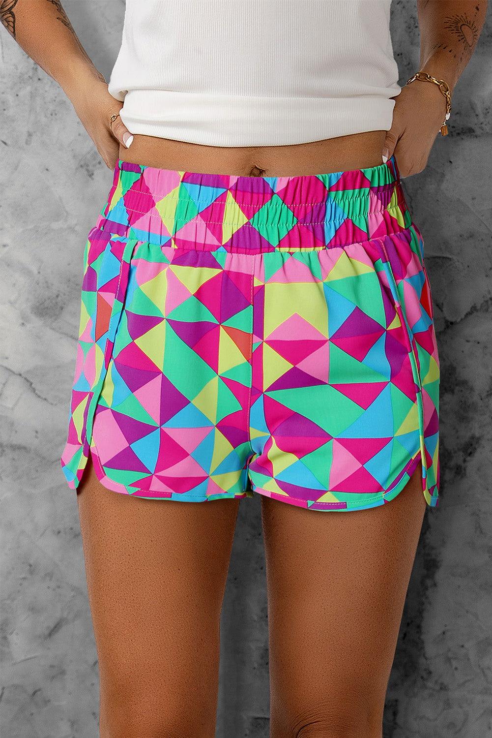 Color Block Elastic Waist Shorts - Clothes For Her Online Store