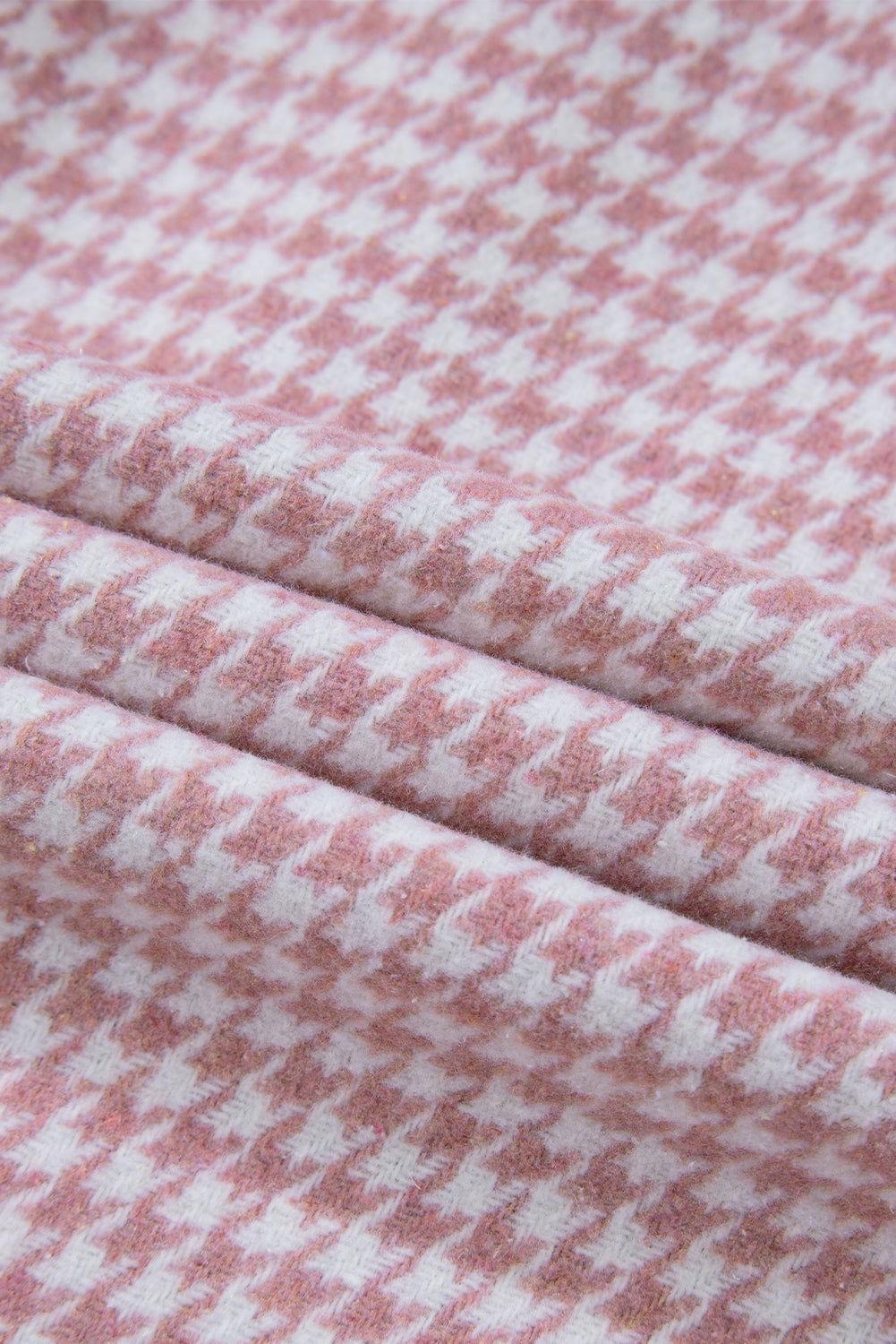 Color Block Houndstooth Collared Neck Shacket - Clothes For Her Online Store