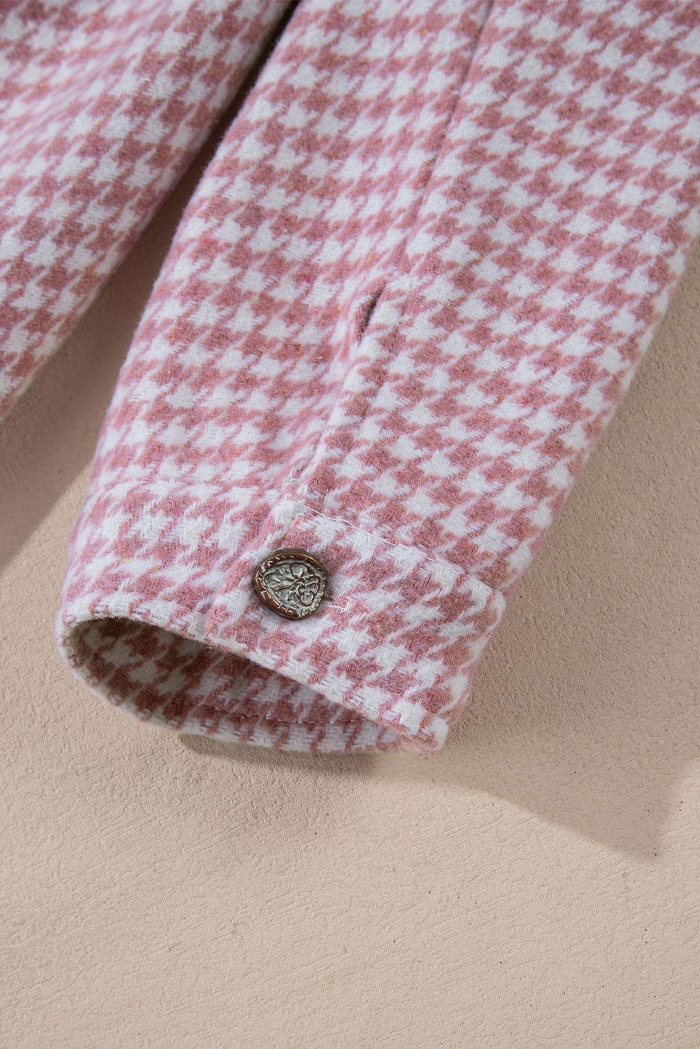 Color Block Houndstooth Collared Neck Shacket - Clothes For Her Online Store