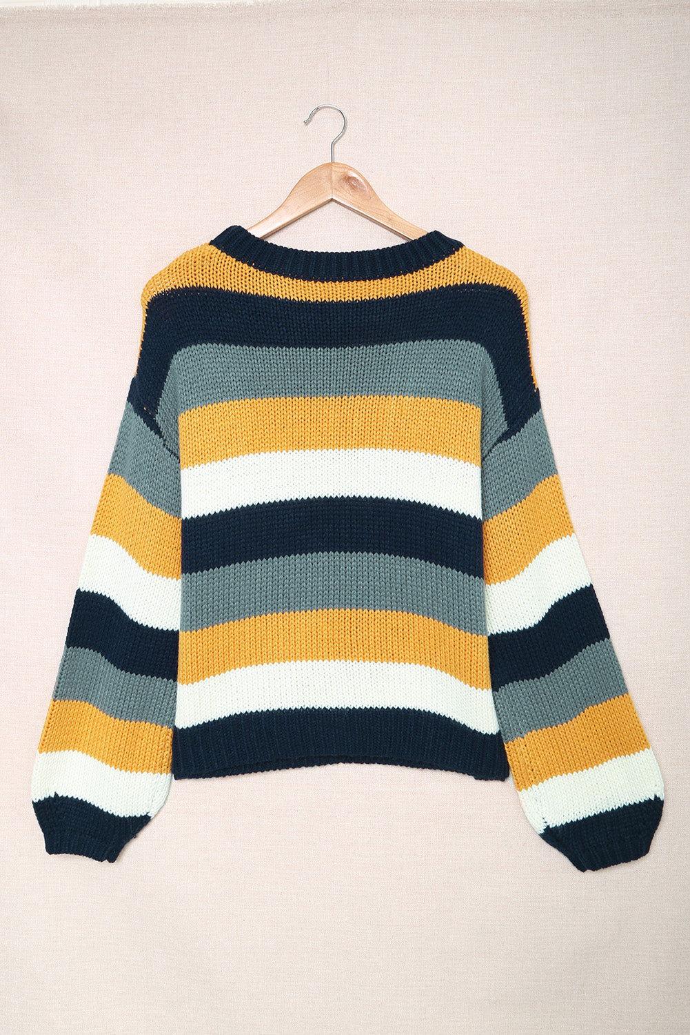 Color Block Round Neck Dropped Shoulder Sweater - Clothes For Her Online Store