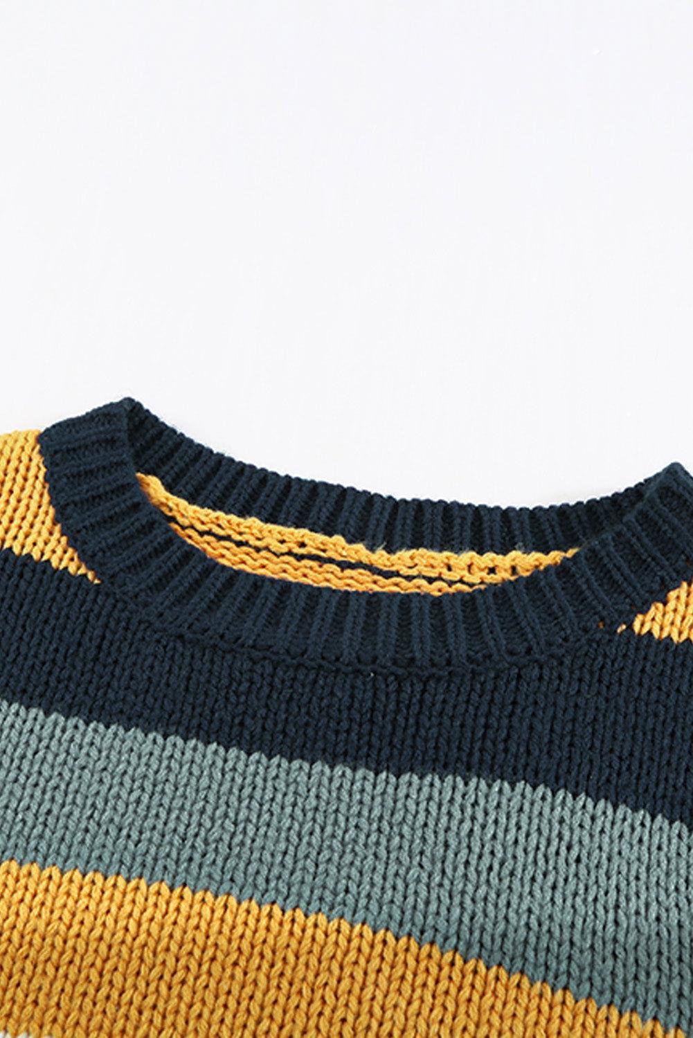 Color Block Round Neck Dropped Shoulder Sweater - Clothes For Her Online Store