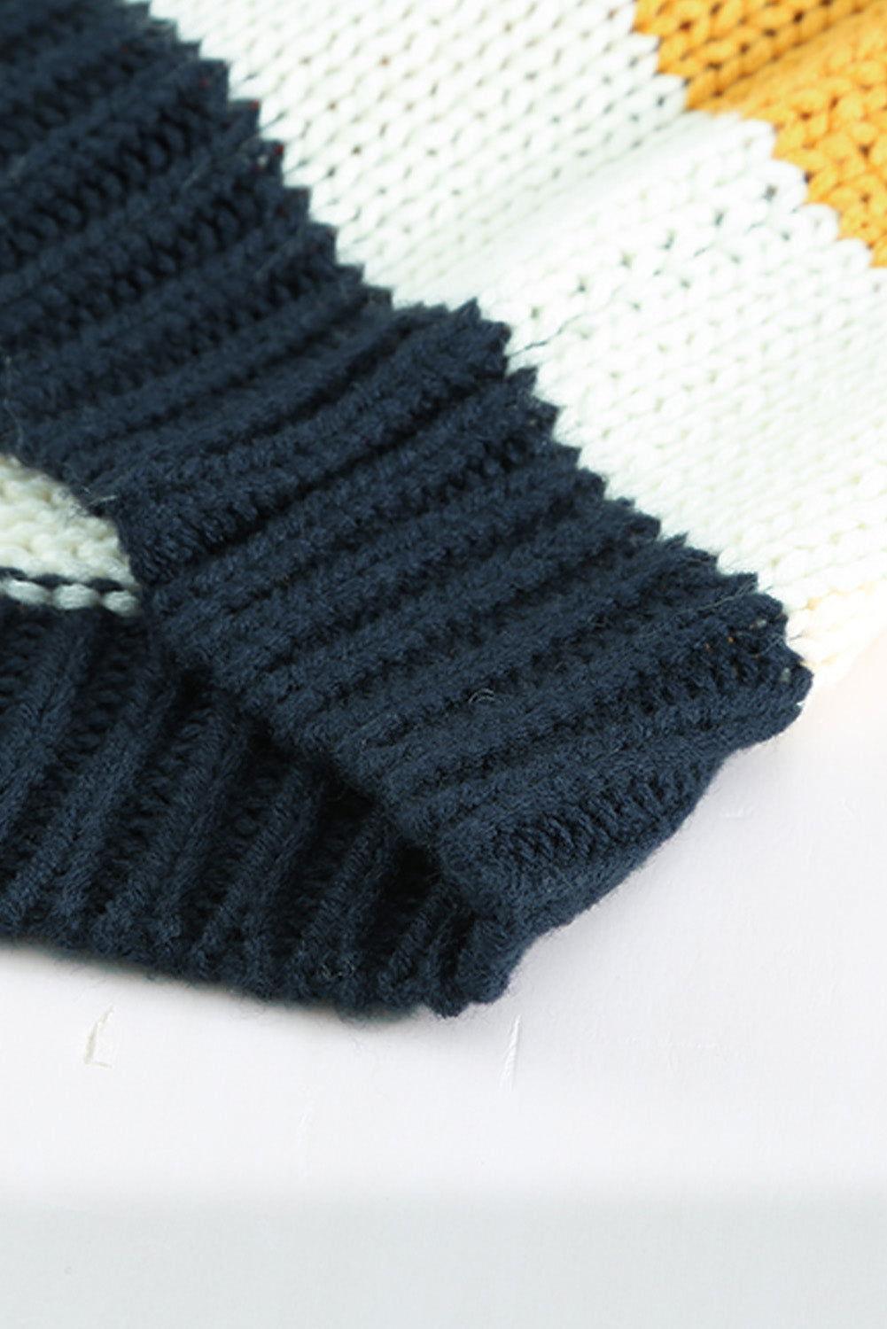 Color Block Round Neck Dropped Shoulder Sweater - Clothes For Her Online Store