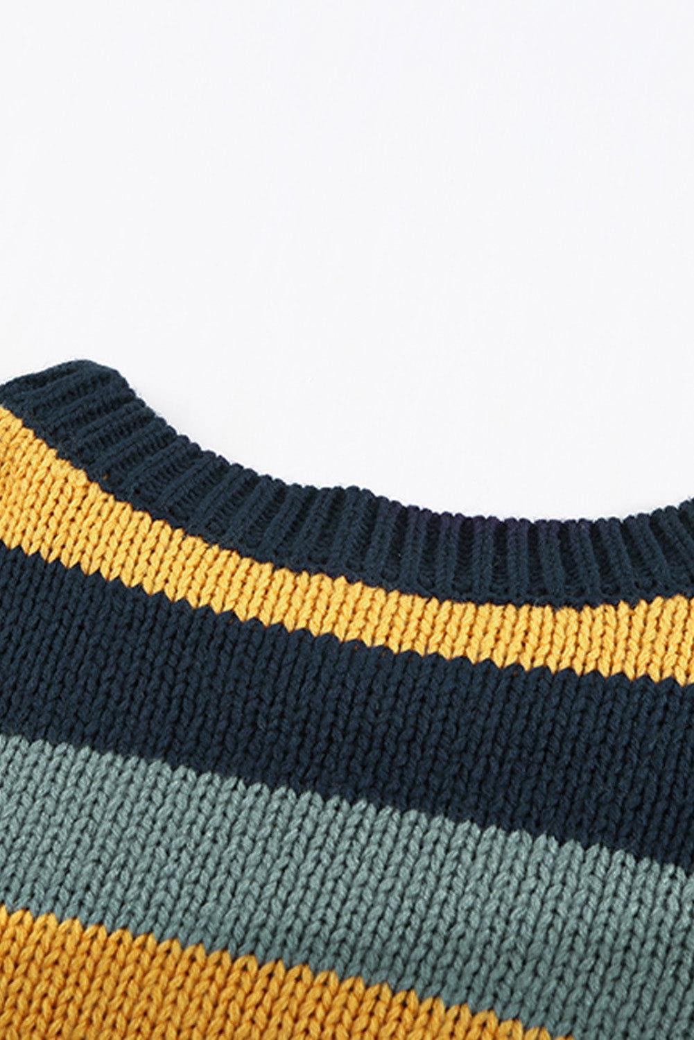 Color Block Round Neck Dropped Shoulder Sweater - Clothes For Her Online Store