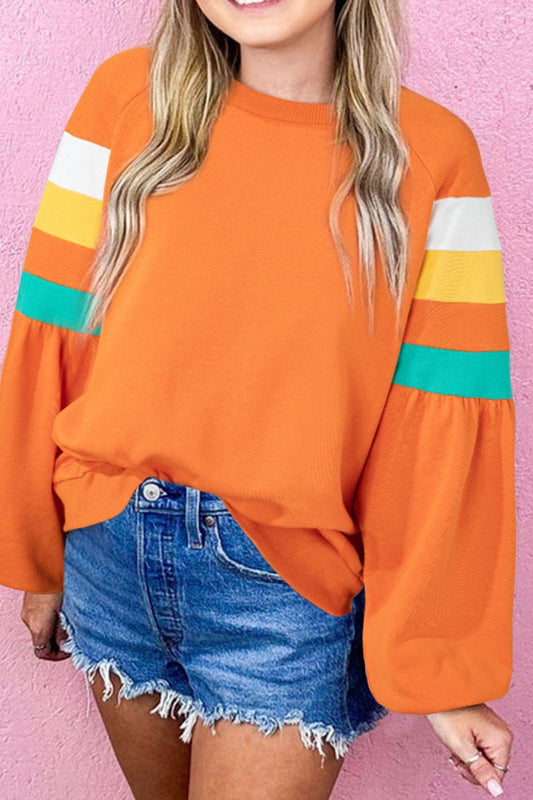 Color Block Round Neck Long Sleeve Sweatshirt - Clothes For Her Online Store