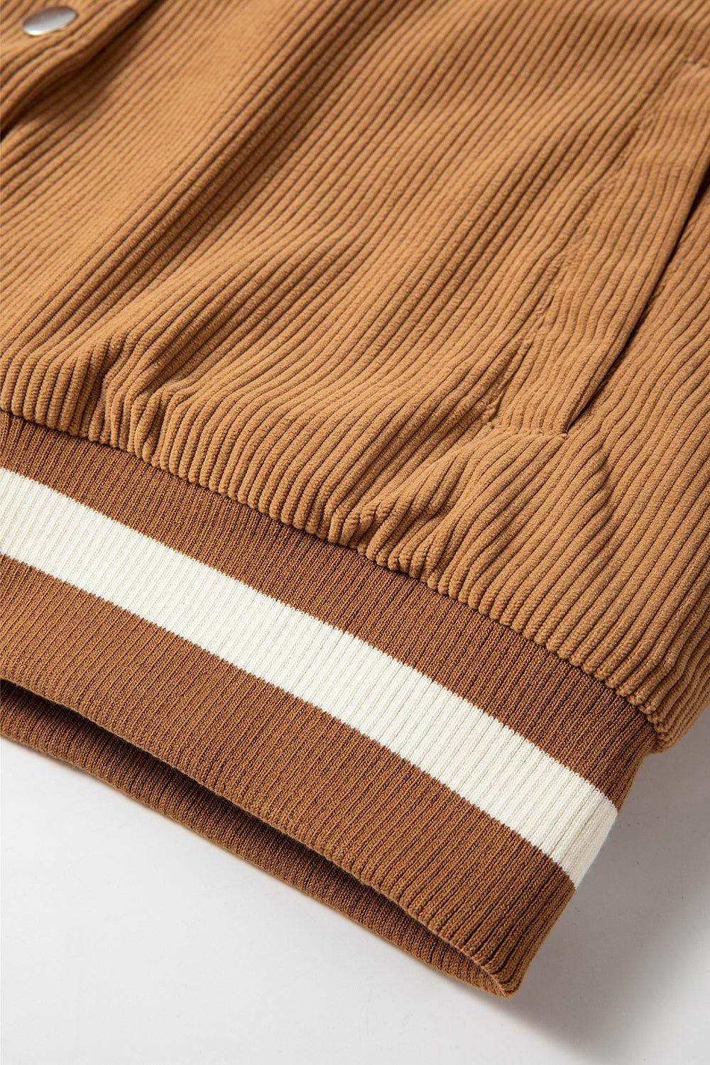 Contrast Baseball Collar Snap Down Long Sleeve Jacket - Clothes For Her Online Store