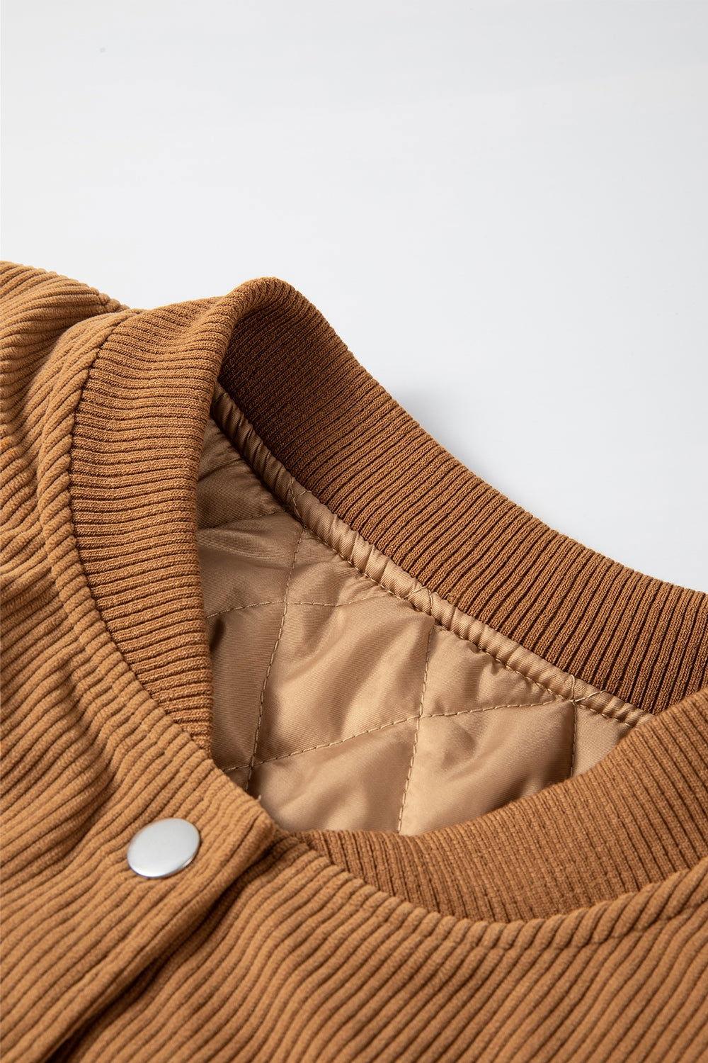 Contrast Baseball Collar Snap Down Long Sleeve Jacket - Clothes For Her Online Store