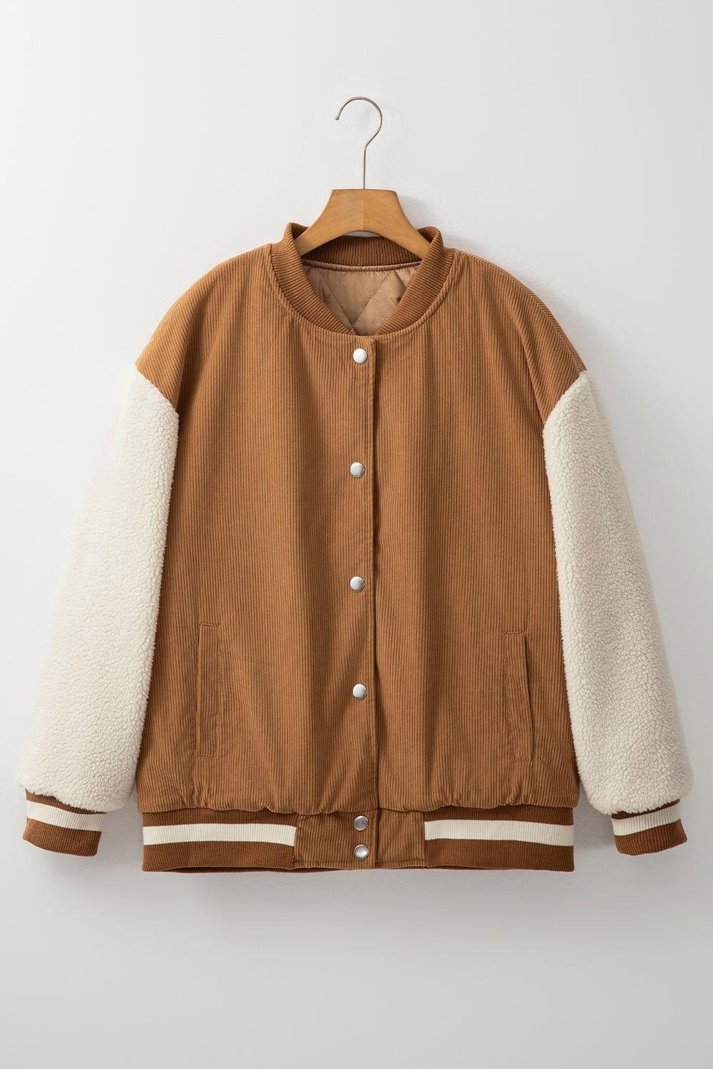 Contrast Baseball Collar Snap Down Long Sleeve Jacket - Clothes For Her Online Store