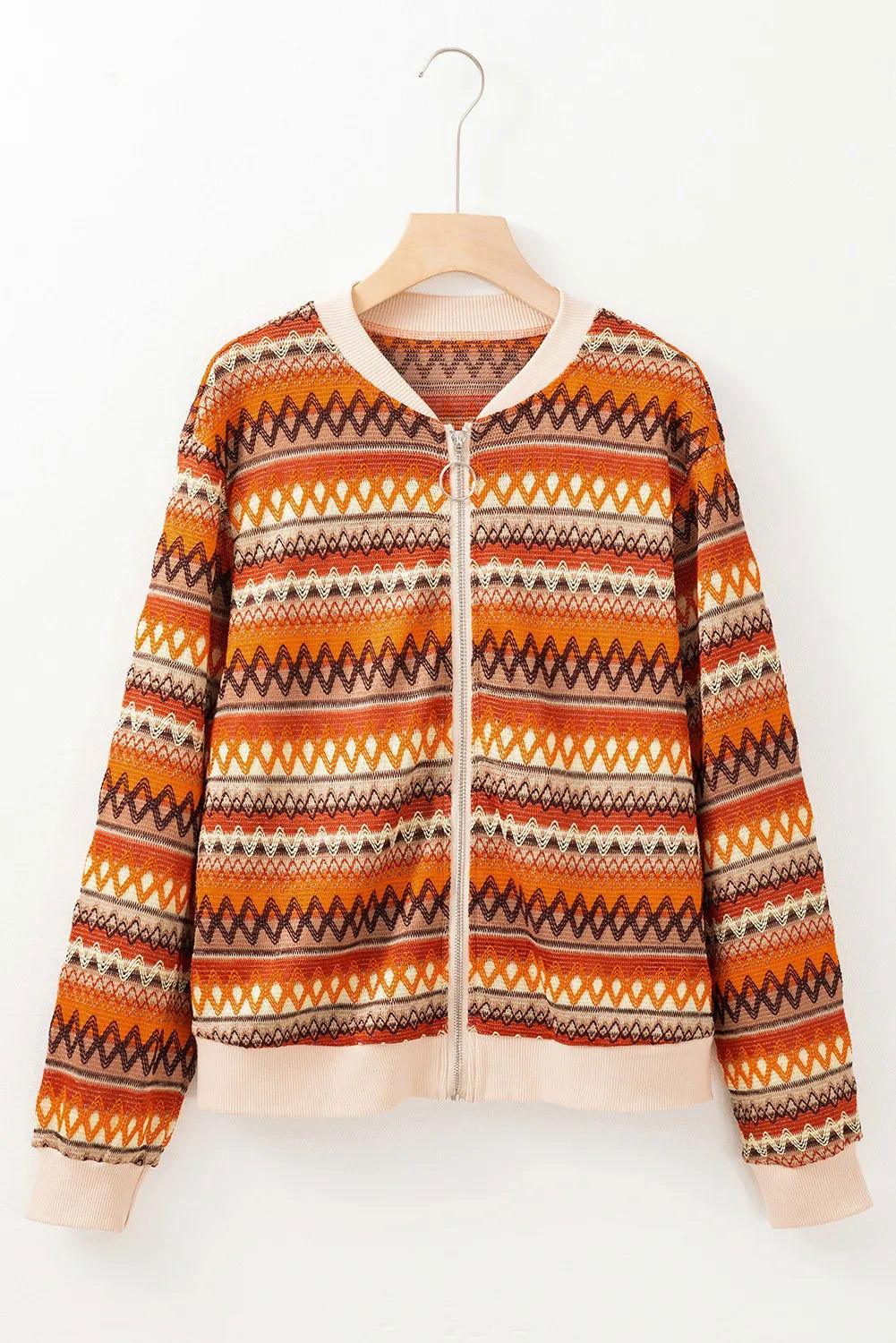 Contrast Baseball Collar Zip Up Jacket - Clothes For Her Online Store