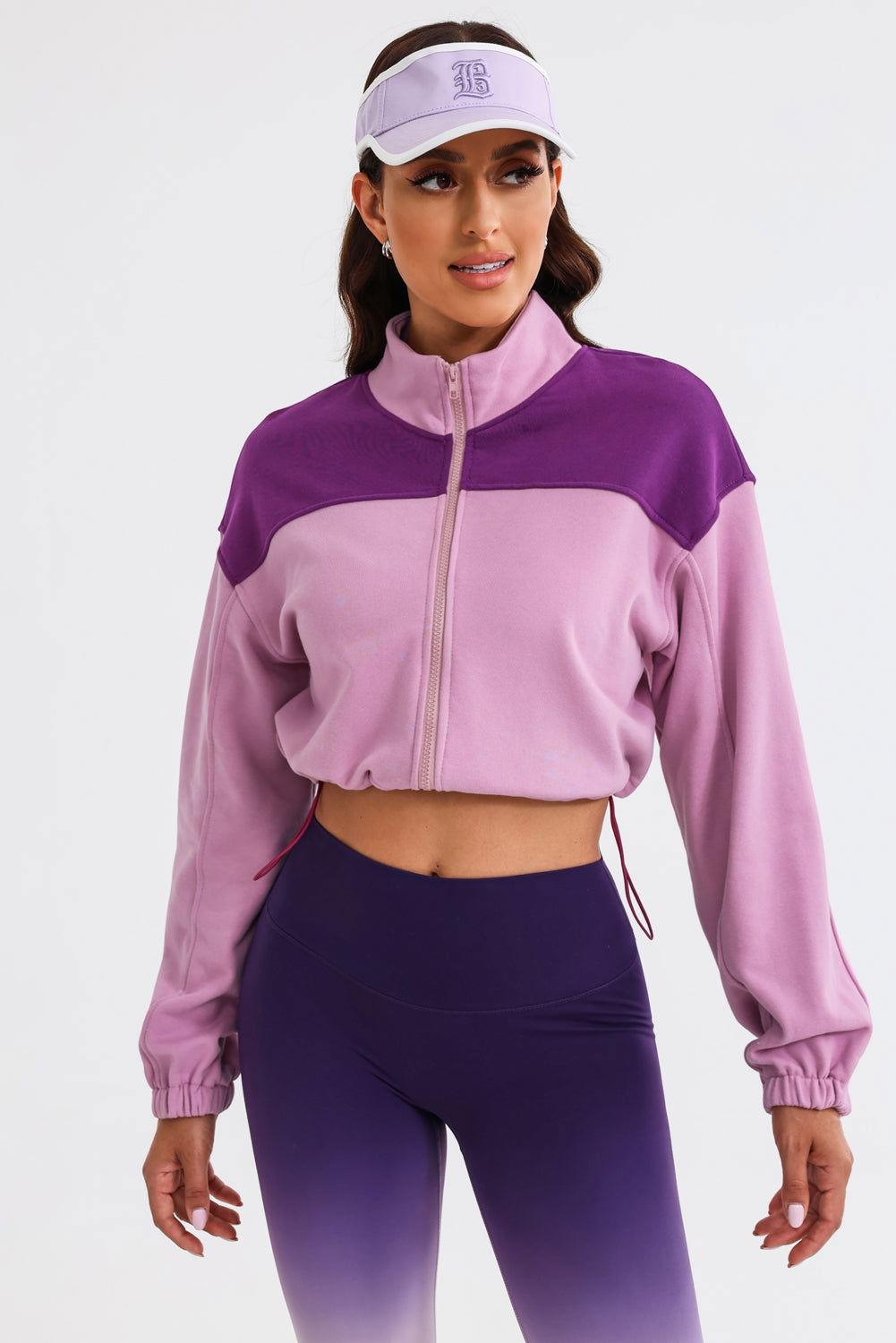 Contrast Drawstring Zip Up Jacket - Clothes For Her Online Store