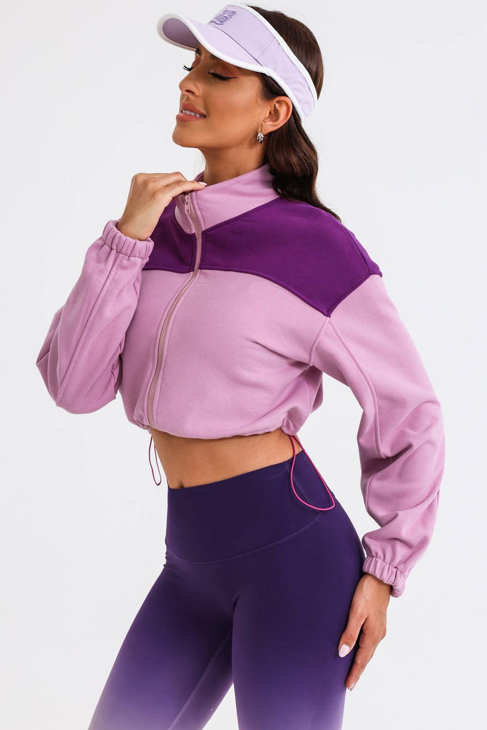 Contrast Drawstring Zip Up Jacket - Clothes For Her Online Store