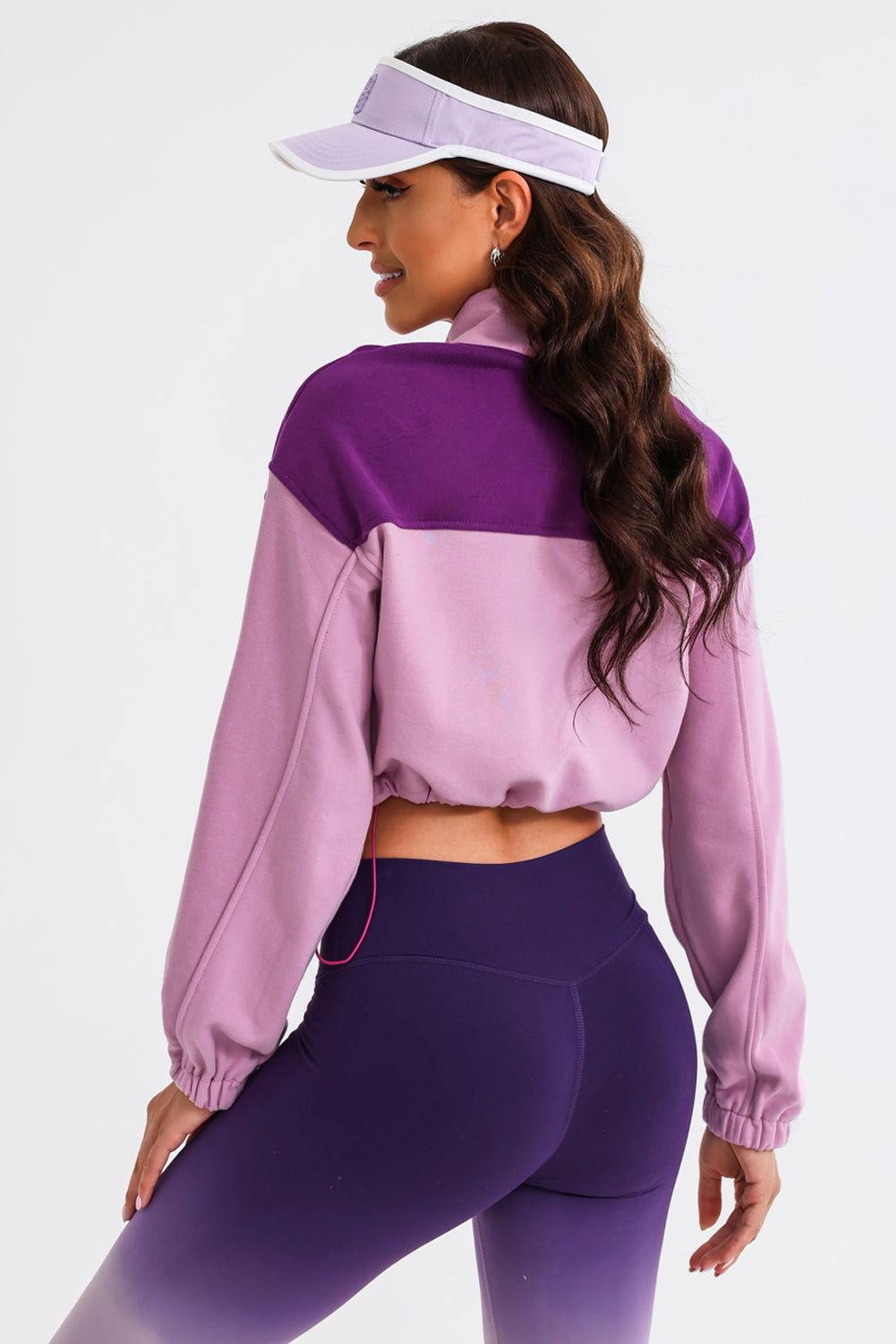 Contrast Drawstring Zip Up Jacket - Clothes For Her Online Store