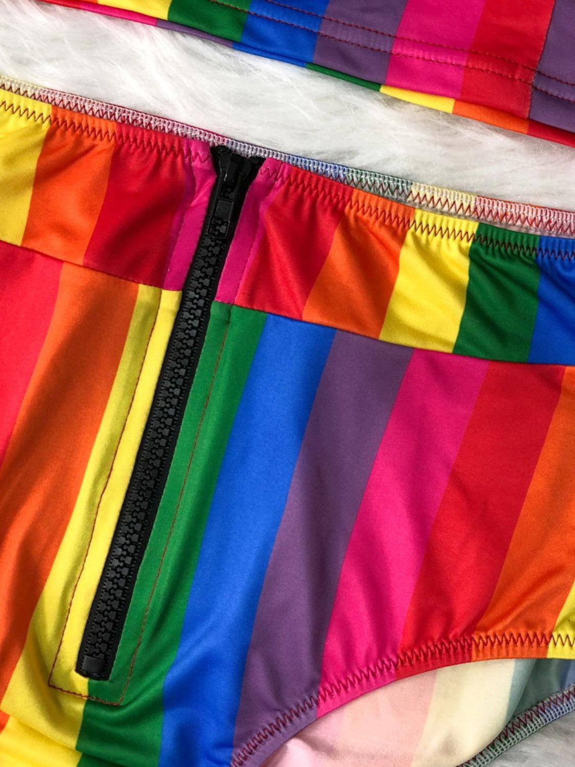 Contrast Half Zip Top and Brief Swim Set - Clothes For Her Online Store