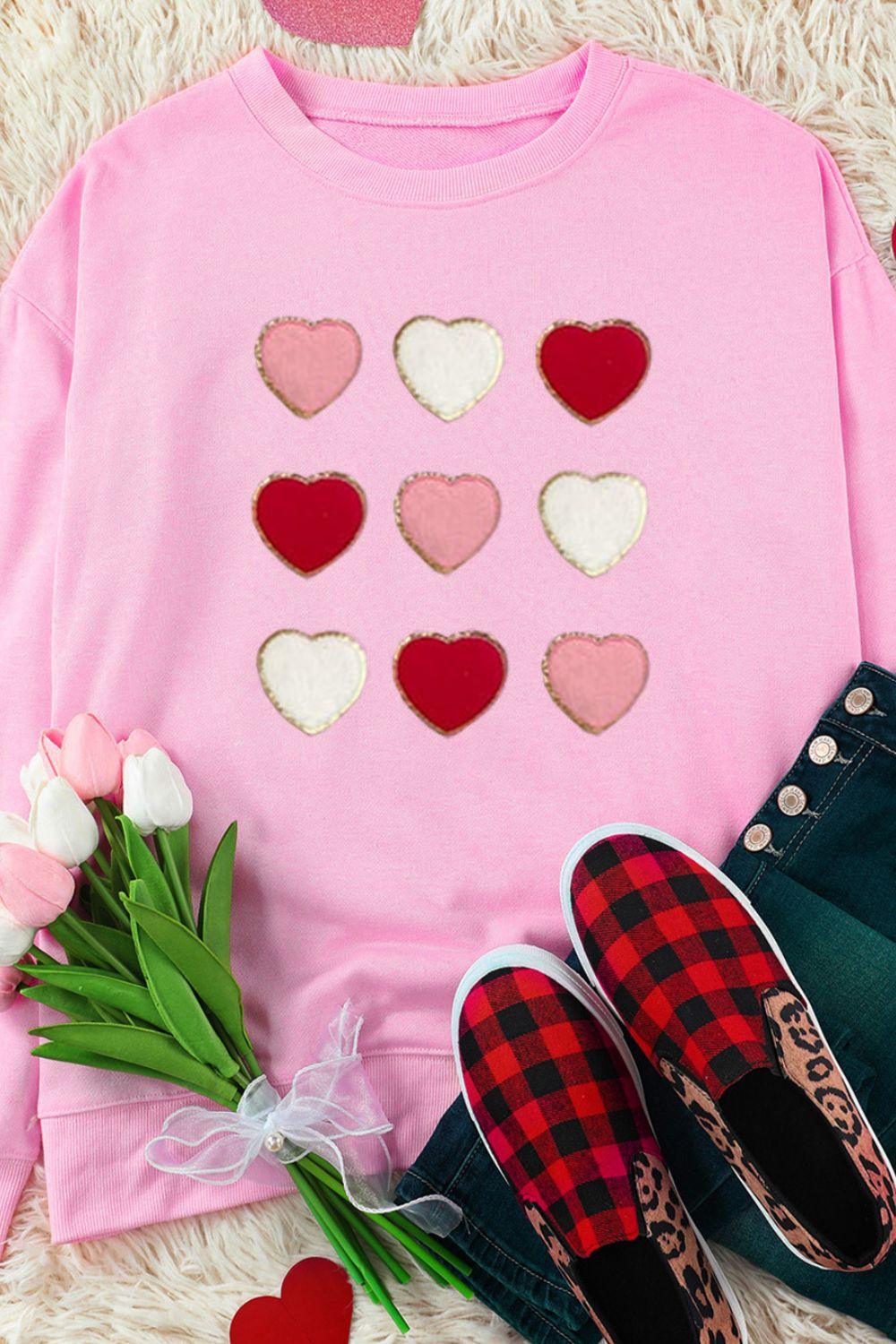 Contrast Heart Long Sleeve Sweatshirt - Clothes For Her Online Store