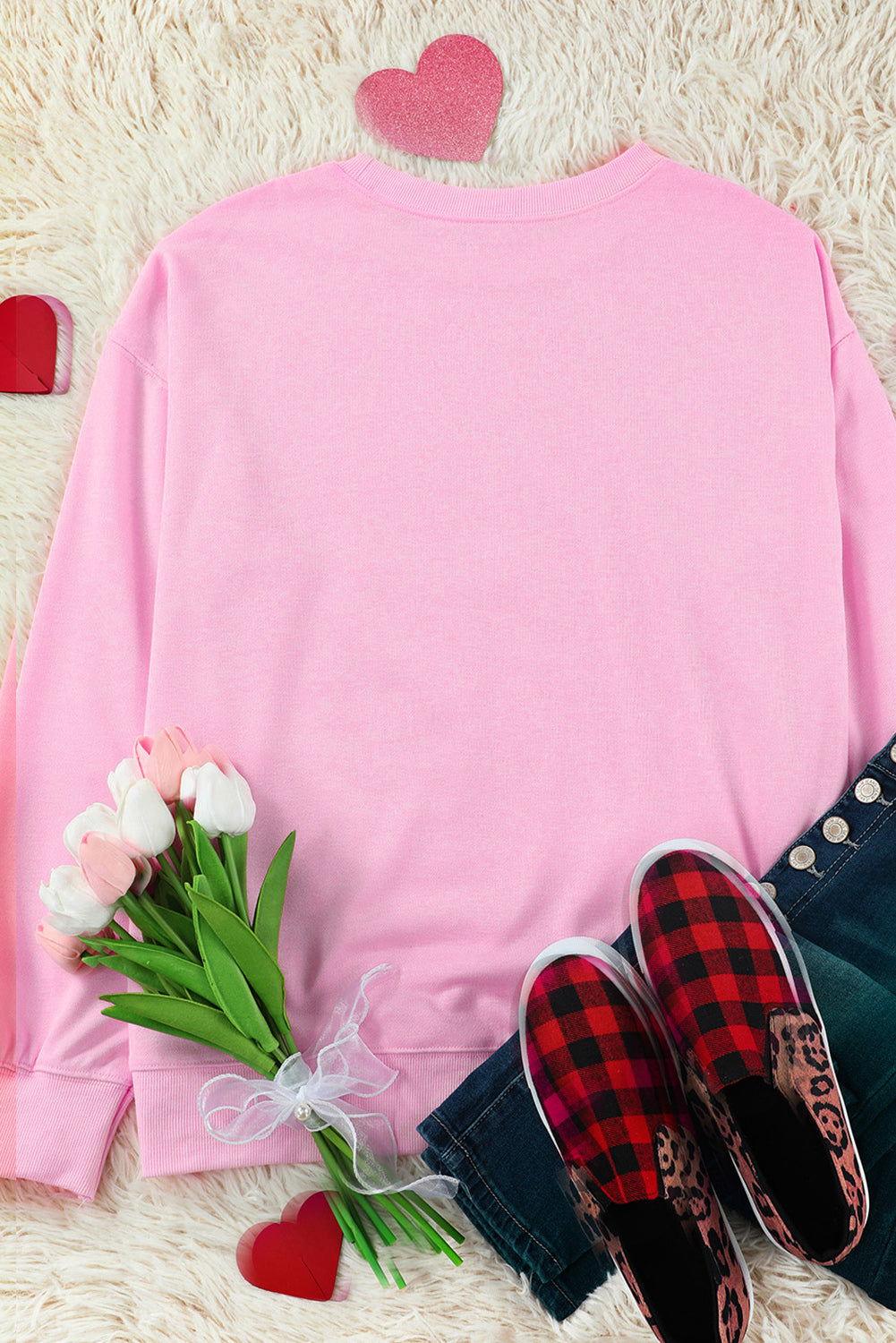 Contrast Heart Long Sleeve Sweatshirt - Clothes For Her Online Store