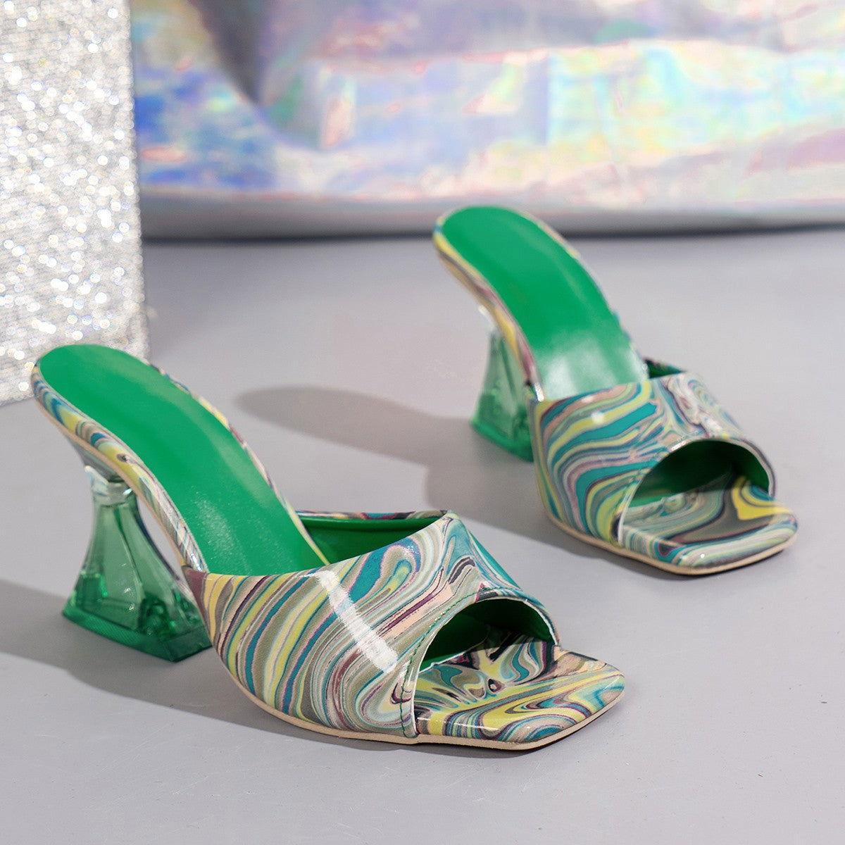Contrast Peep Toe Mid Heels Sandals - Clothes For Her Online Store