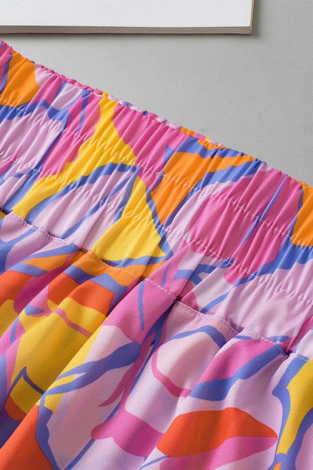 Contrast Print Elastic Waist High Waist Shorts - Clothes For Her Online Store