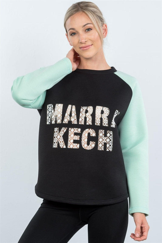 Contrast Sleeve Curved Hem Sweater - Clothes For Her Online Store