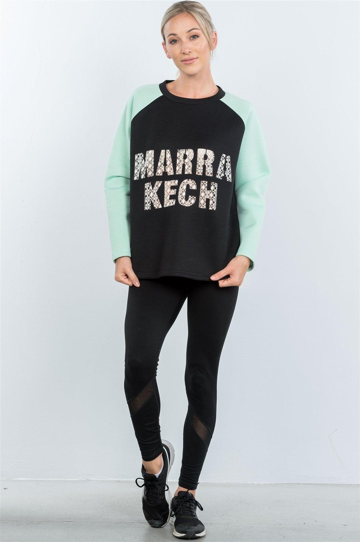 Contrast Sleeve Curved Hem Sweater - Clothes For Her Online Store