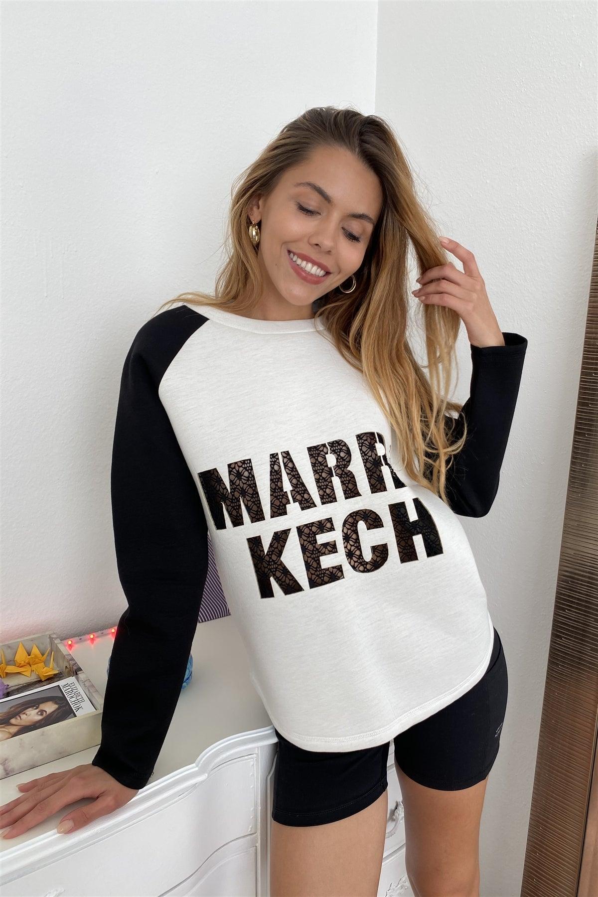 Contrast Sleeve Curved Hem Sweater - Clothes For Her Online Store