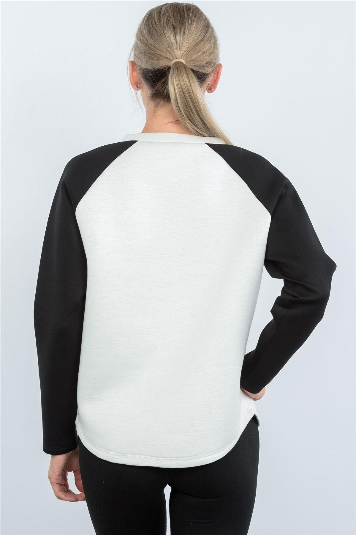 Contrast Sleeve Curved Hem Sweater - Clothes For Her Online Store