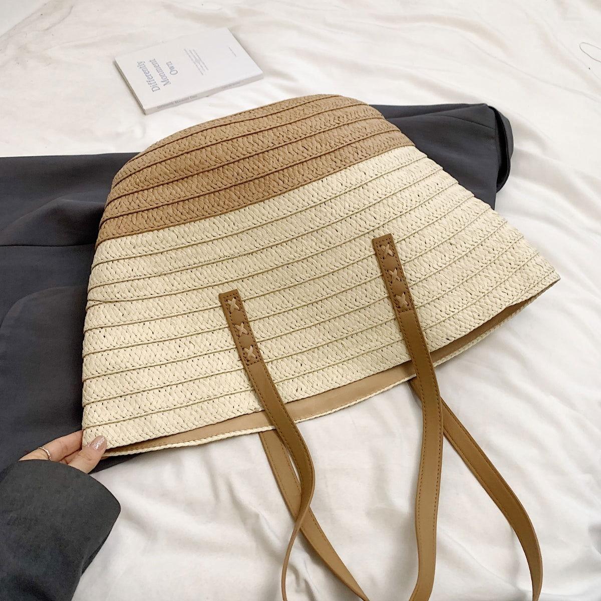 Contrast Straw Braided Handbag - Clothes For Her Online Store