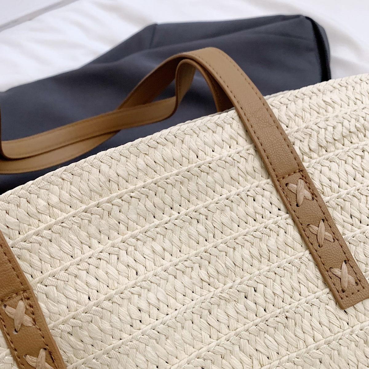 Contrast Straw Braided Handbag - Clothes For Her Online Store