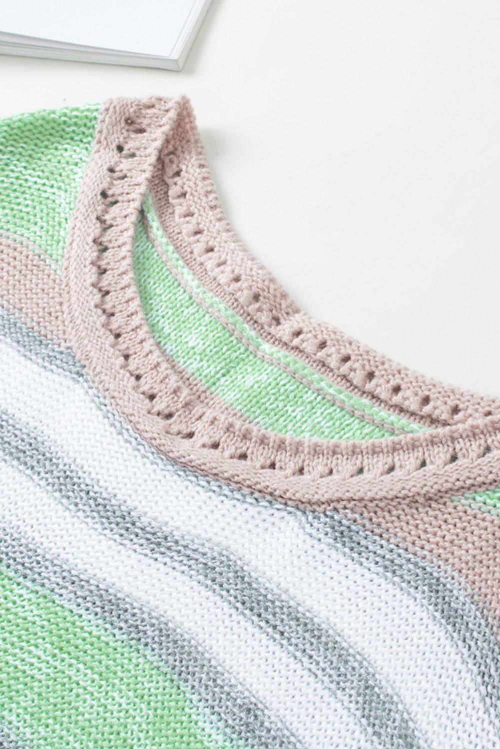 Contrast Striped Boat Neck Dropped Shoulder Sweater - Clothes For Her Online Store