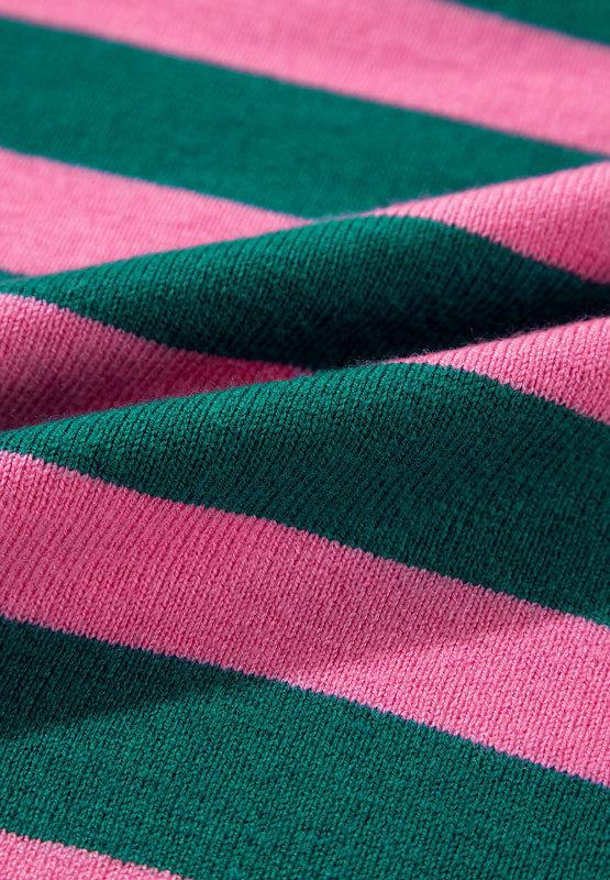Contrast Striped Quarter Zip Long Sleeve Sweater - Clothes For Her Online Store