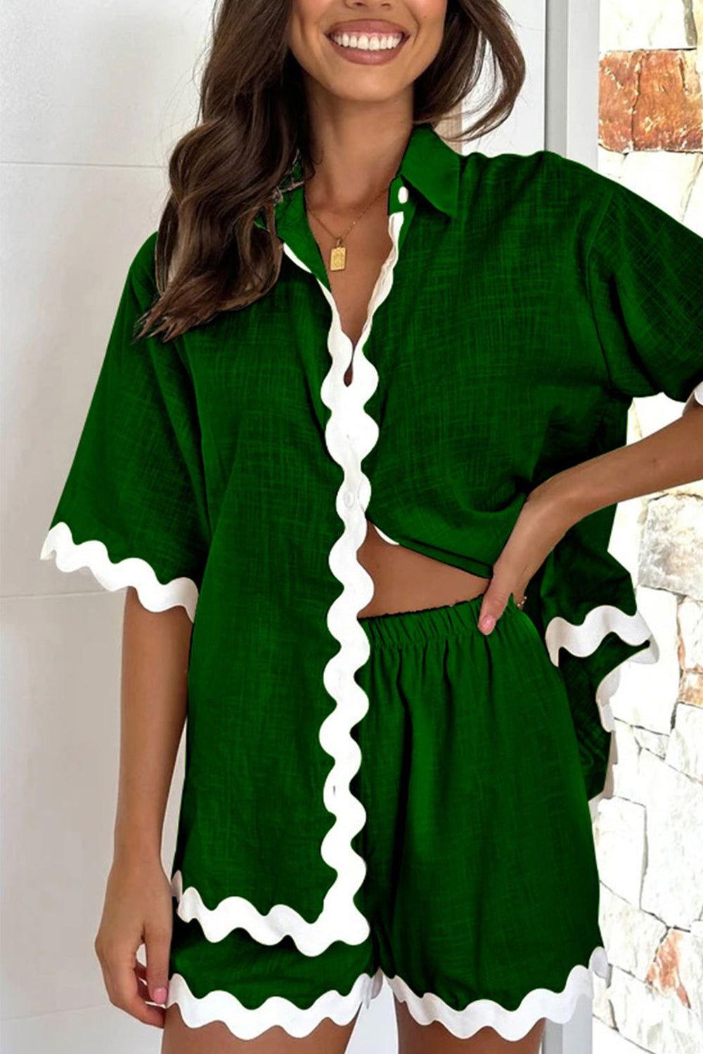 Contrast Trim Half Sleeve Top and Shorts Set - Clothes For Her Online Store