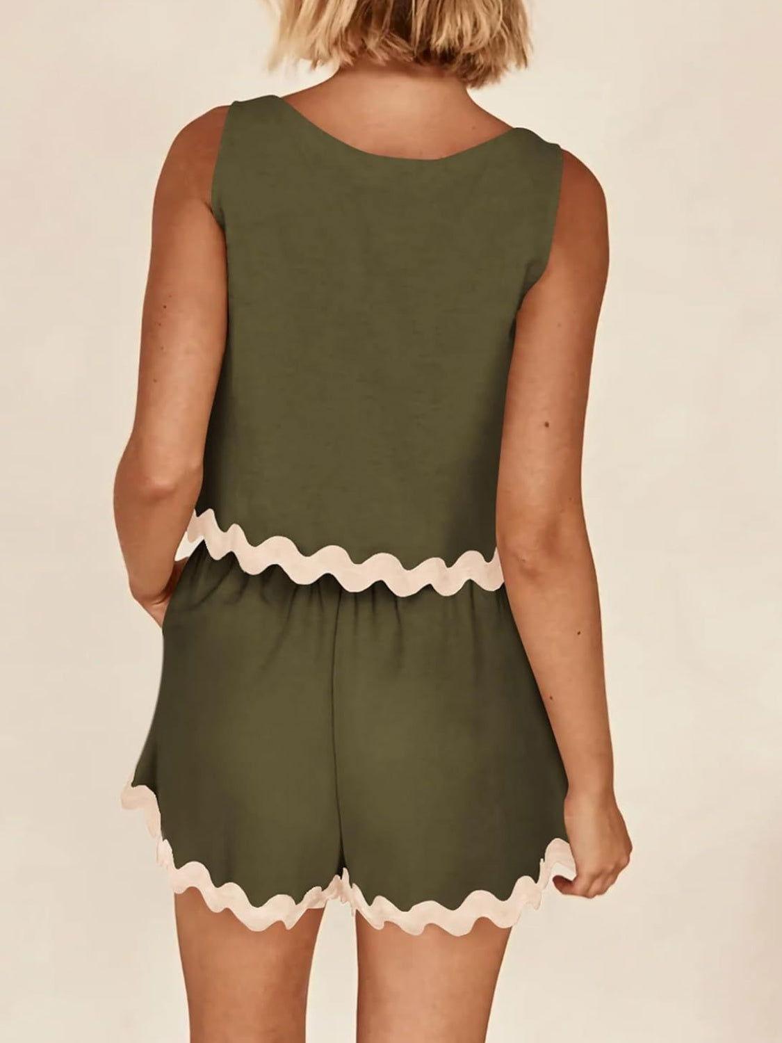 Contrast Trim Sleeveless Top and Shorts Set - Clothes For Her Online Store