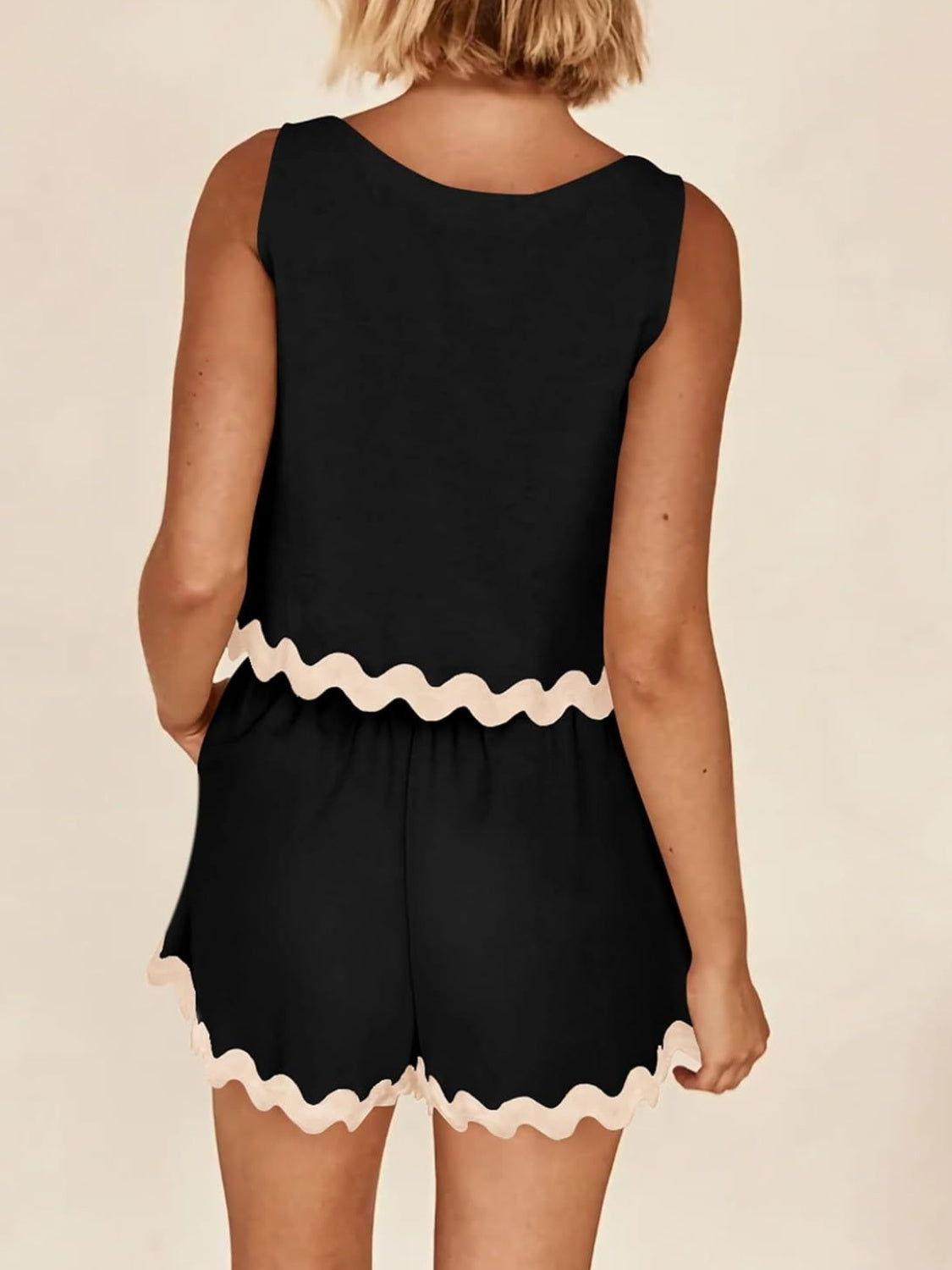 Contrast Trim Sleeveless Top and Shorts Set - Clothes For Her Online Store