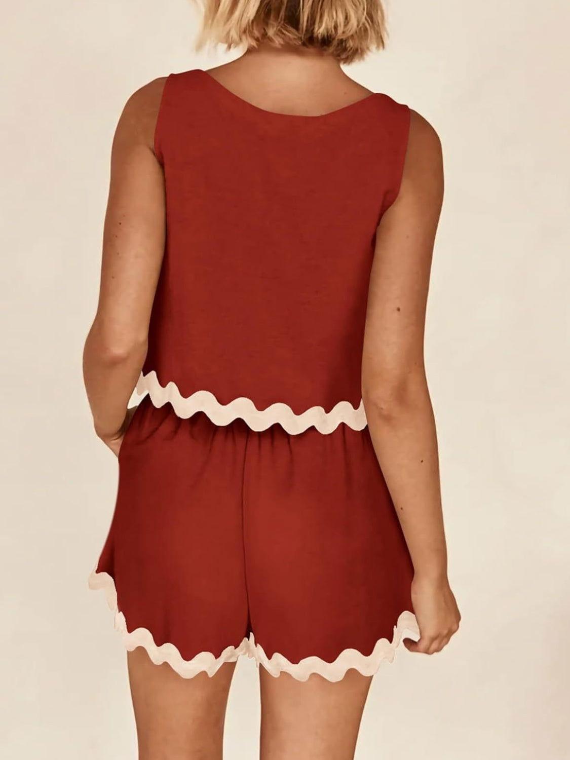 Contrast Trim Sleeveless Top and Shorts Set - Clothes For Her Online Store