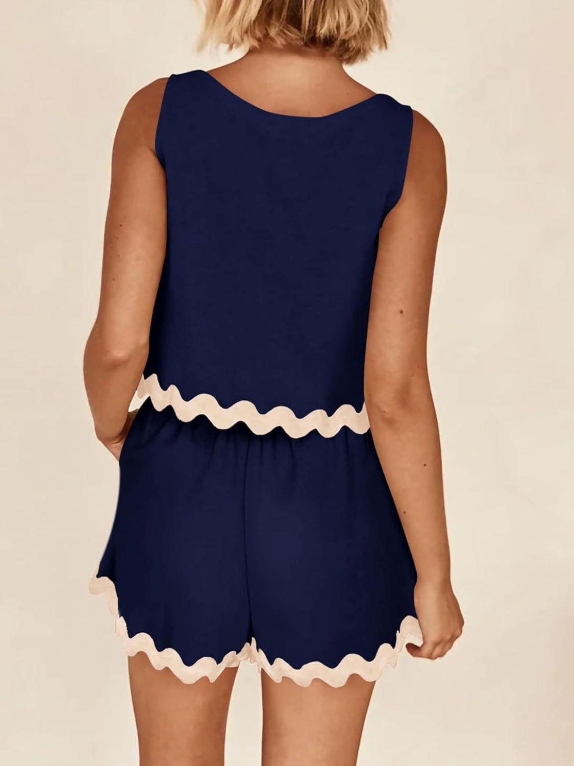 Contrast Trim Sleeveless Top and Shorts Set - Clothes For Her Online Store