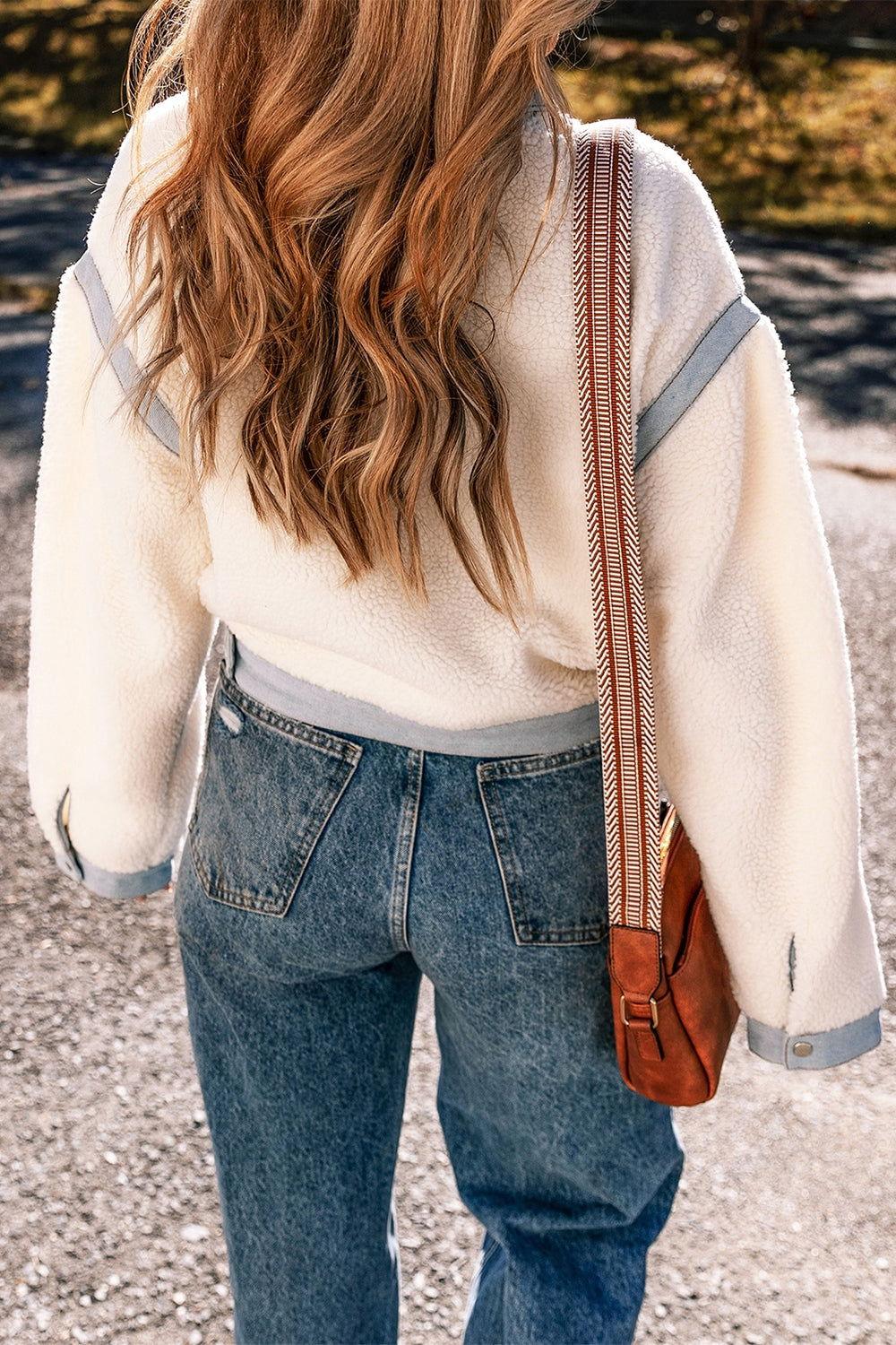 Contrast Trim Snap Down Jacket - Clothes For Her Online Store