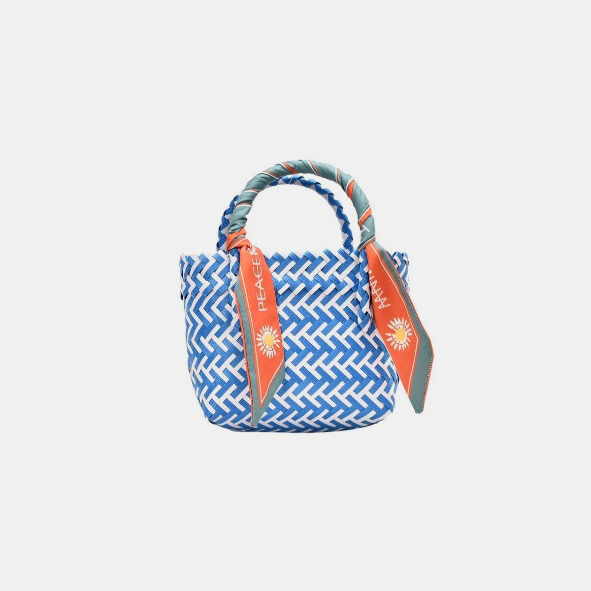 Contrast Woven Handbag with Ribbon - Clothes For Her Online Store