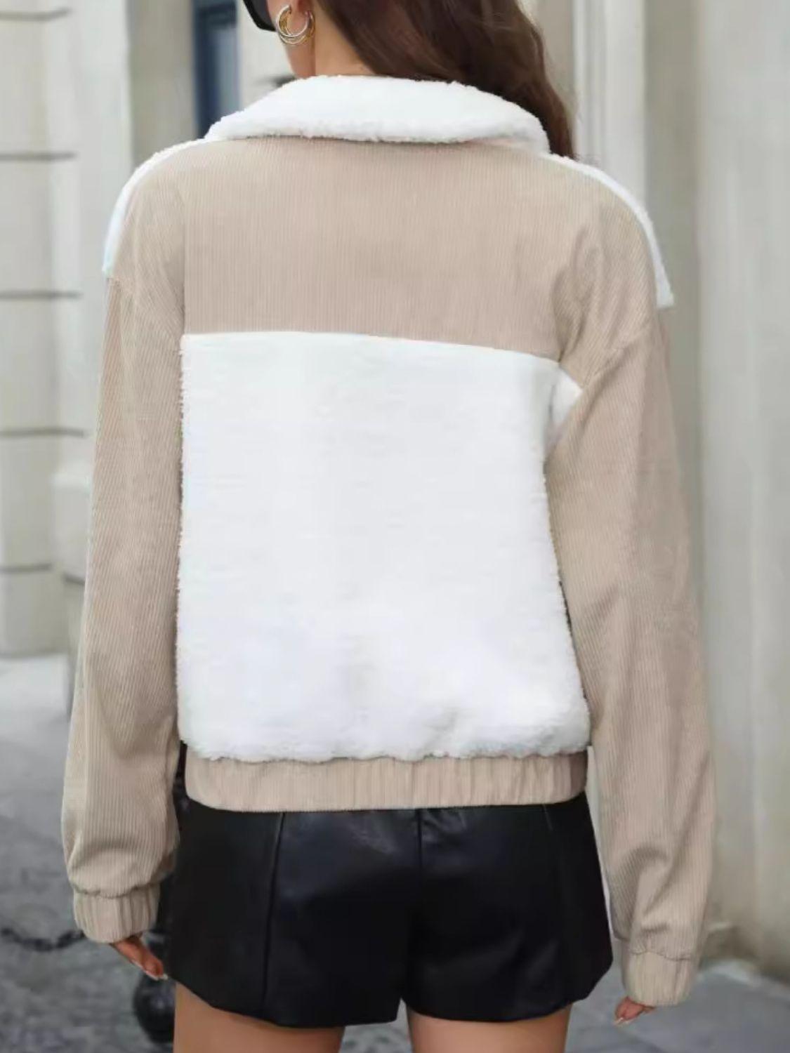 Contrast Zip Up Long Sleeve Jacket - Clothes For Her Online Store
