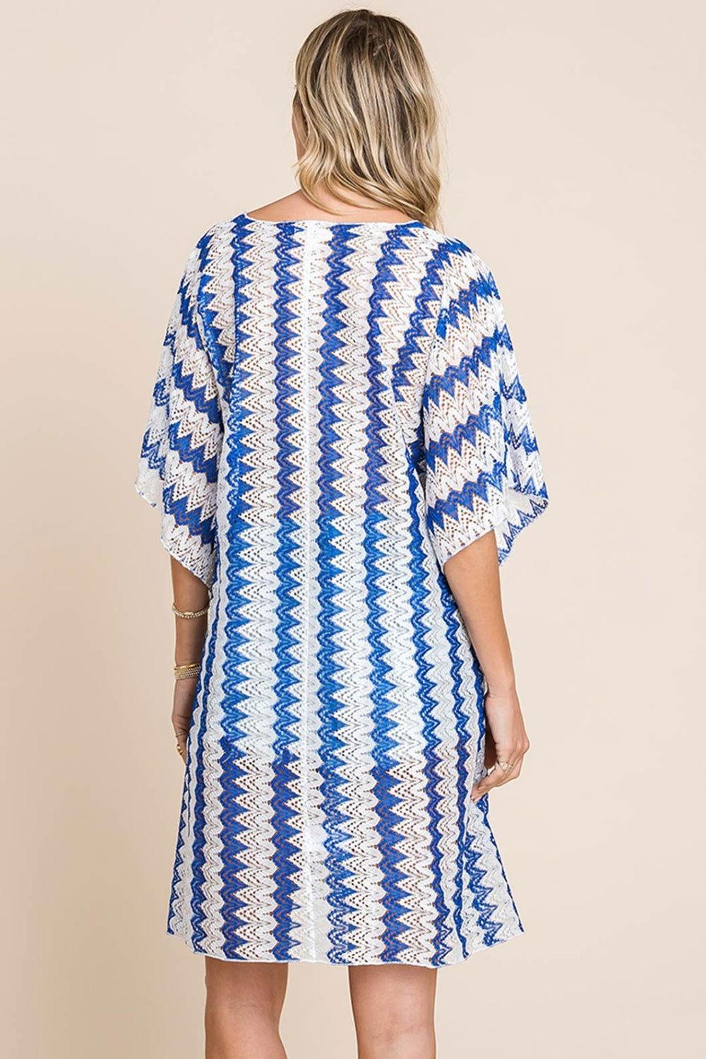 Cotton Bleu by Nu Lab Tied Striped Plunge Half Sleeve Cover-Up - Clothes For Her Online Store