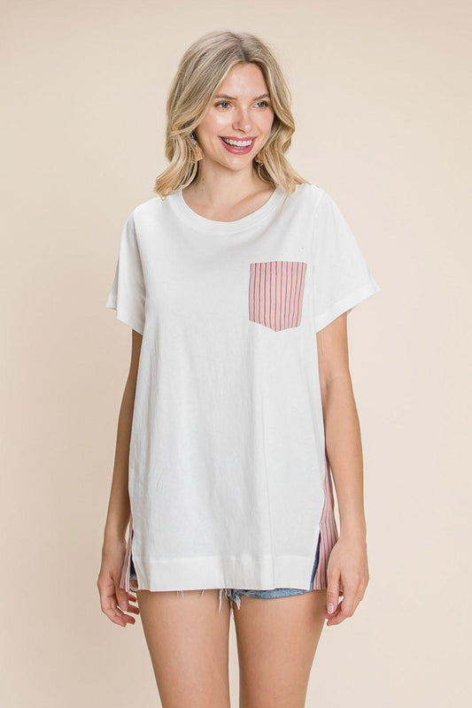 Cotton Bleu by Nu Label Contrast Striped Short Sleeve T-Shirt - Clothes For Her Online Store